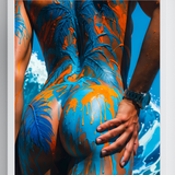 Erotic Art Print | Male Body Paint Ocean | Gay NSFW Colorful Art | Teal & Orange Sensual Print | 4 Sizes