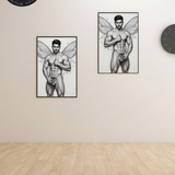 Gay Erotic Art Print | Muscular Male Fairy Wings Nude | Digital Fantasy Wall Art | Sexy Homoerotic Artwork | 4 Sizes Available