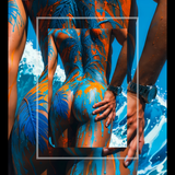 Erotic Art Print | Male Body Paint Ocean | Gay NSFW Colorful Art | Teal & Orange Sensual Print | 4 Sizes