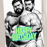 Adult Greeting Card | Happy Birthday Bear Duo Hug | Cheeky Muscle Bears | Gay Erotic Humor | Single or 5-Pack