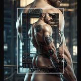 Cyberpunk Male Portrait Art Print, Tattooed Sci-Fi Man Wall Decor
