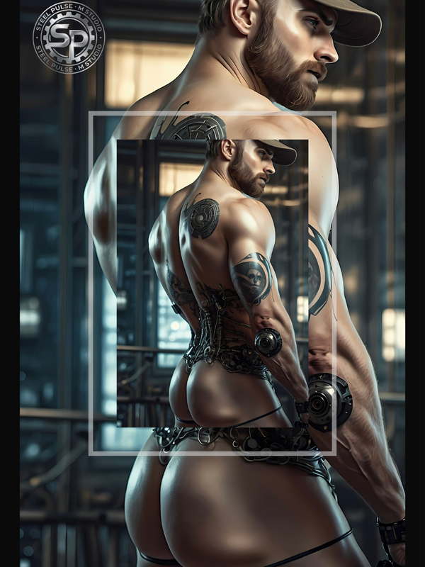 Cyberpunk Male Portrait Art Print, Tattooed Sci-Fi Man Wall Decor