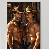 Gay Erotic Art Print | Two Cowboys Male Nude Chaps | Digital Painting Wall Art | Sexy Homoerotic Artwork | 4 Sizes