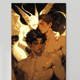 Gay Erotic Art Print | Angel Demon Lovers Embrace | Winged Nude Fantasy Kiss | Homoerotic Celestial Art | 4 Sizes