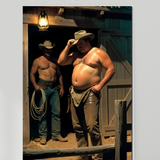 Gay Erotic Art Print | Chubby Cowboy & Ranch Hand in Barn | Bear Homoerotic Fantasy | Muscular Nude Western Wall Art | 4 Sizes