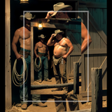 Gay Erotic Art Print | Chubby Cowboy & Ranch Hand in Barn | Bear Homoerotic Fantasy | Muscular Nude Western Wall Art | 4 Sizes