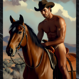 Gay Erotic Art Print | Cowboy Male Nude on Horse | Digital Painting Wall Art | Sexy Homoerotic Artwork | 4 Sizes