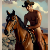 Gay Erotic Art Print | Cowboy Male Nude on Horse | Digital Painting Wall Art | Sexy Homoerotic Artwork | 4 Sizes