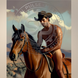 Gay Erotic Art Print | Cowboy Male Nude on Horse | Digital Painting Wall Art | Sexy Homoerotic Artwork | 4 Sizes