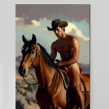 Gay Erotic Art Print | Cowboy Male Nude on Horse | Digital Painting Wall Art | Sexy Homoerotic Artwork | 4 Sizes