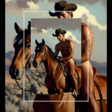 Gay Erotic Art Print | Cowboy Male Nude on Horse | Digital Painting Wall Art | Sexy Homoerotic Artwork | 4 Sizes