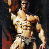 Gay Erotic Art Print | Ripped Muscle Flex Nude | Bearded Warrior Pose | Homoerotic Power Fantasy | 4 Sizes