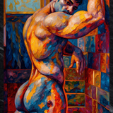 Stairway Flex Gay Art Print | Bold Male Figure Impasto Wall Art | LGBTQ+ Decor | SteelPulseMStudio