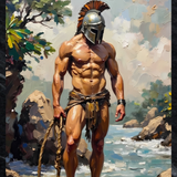 Spartan Warrior Nude Art Print | Mythic Coastal Decor
