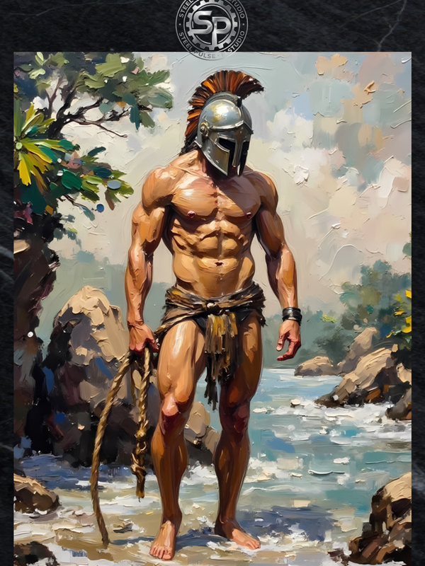 Spartan Warrior Nude Art Print | Mythic Coastal Decor