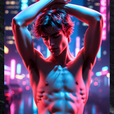 Gay Erotic Art Print | Cyberpunk Male Nude Neon City | Digital Painting Wall Art | Sexy Homoerotic Artwork | 4 Sizes