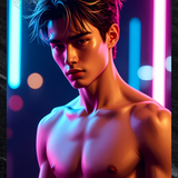 Gay Erotic Art Print | Neon Cyber Male Nude Portrait | Digital Painting Wall Art | Sexy Homoerotic Artwork | 4 Sizes