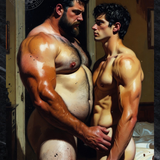 Gay Erotic Art Print | Bear & Twink Intense Embrace | Raw Physique Hug | Homoerotic Bedroom Fantasy | 4 Sizes