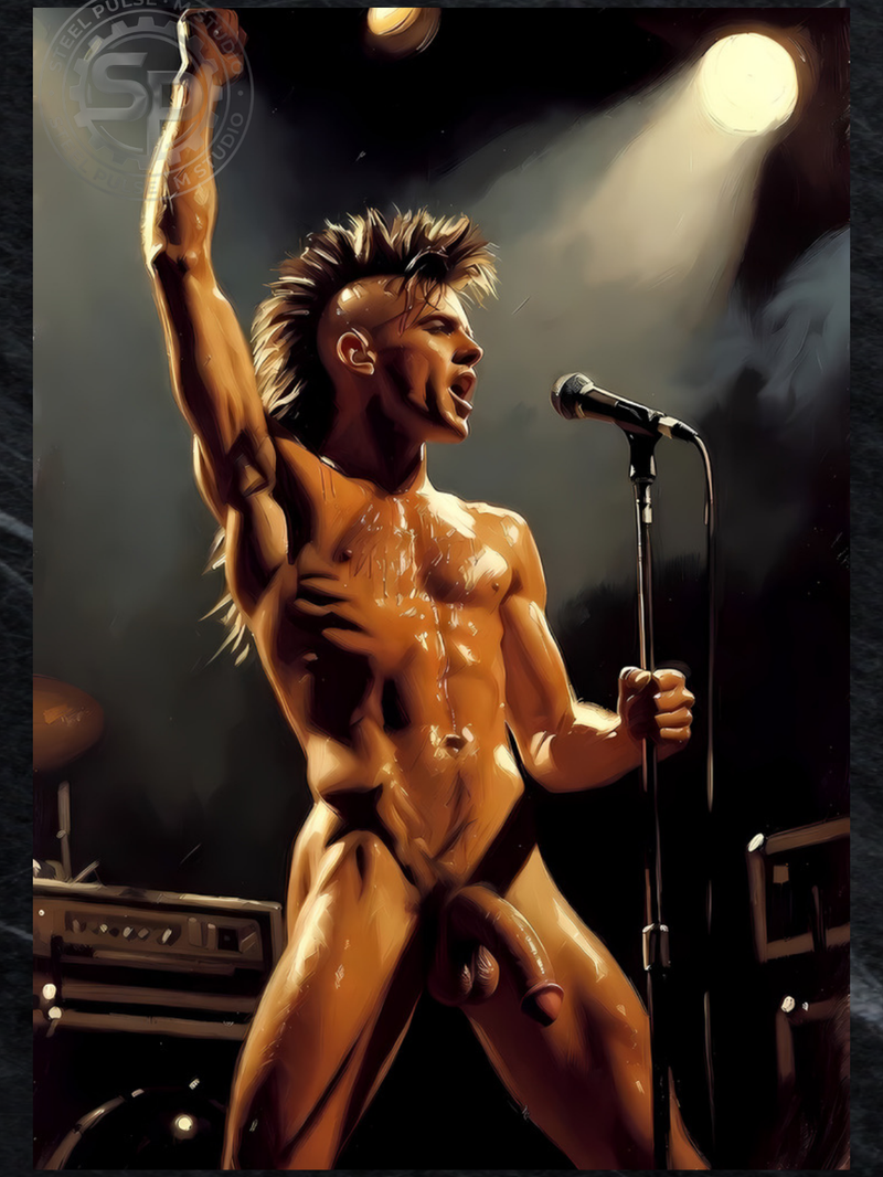 Explicit NSFW Art Print | Nude Male Rock Singer | Gay Punk Stage Fantasy | Raw Masculine Energy | 4 Sizes