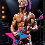 Art Print | Glam Rock Guitarist | Shirtless Male Stage Fantasy | 80s Rock NSFW Art | 4 Sizes
