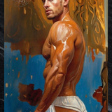 Glossy Photo Print – Golden Oil Contemplation Figure, Unframed Wall Art
