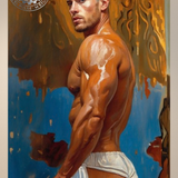 Glossy Photo Print – Golden Oil Contemplation Figure, Unframed Wall Art