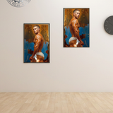 Glossy Photo Print – Golden Oil Contemplation Figure, Unframed Wall Art