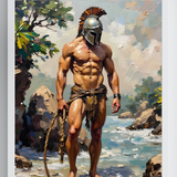Spartan Warrior Nude Art Print | Mythic Coastal Decor