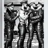 Gay Erotic Art Print | Leather Military Men Kissing in Gym | Muscular Bears Homoerotic Ink Drawing | BDSM Fantasy Wall Art | 4 Sizes