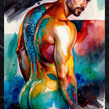 Glossy Photo Print – Inked Watercolor Leaning Figure, Unframed Wall Art
