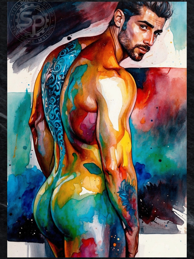 Glossy Photo Print – Inked Watercolor Leaning Figure, Unframed Wall Art