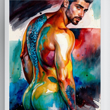 Glossy Photo Print – Inked Watercolor Leaning Figure, Unframed Wall Art