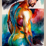 Glossy Photo Print – Inked Watercolor Leaning Figure, Unframed Wall Art