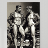 Gay Erotic Art Print | Leather Bikers Forehead Touch | Muscular Duo Embrace | Homoerotic Motorcycle Fantasy | 4 Sizes