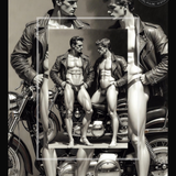 Gay Erotic Art Print | Leather Bikers Forehead Touch | Muscular Duo Embrace | Homoerotic Motorcycle Fantasy | 4 Sizes