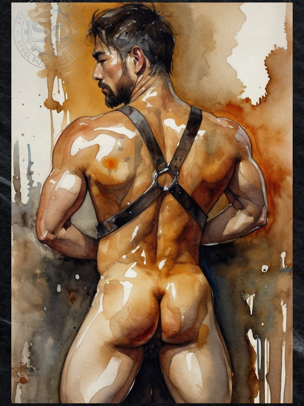 The Harness — Male Nude Watercolor Art Print