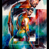 Glossy Photo Print – Inked Watercolor Leaning Figure, Unframed Wall Art