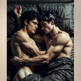 Gay Erotic Art Print | Passionate Lovers Forehead Touch | Intense Nude Embrace | Homoerotic Bedroom Fantasy | 4 Sizes