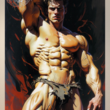 Gay Erotic Art Print | Ripped Muscle Flex Nude | Bearded Warrior Pose | Homoerotic Power Fantasy | 4 Sizes