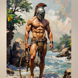 Spartan Warrior Nude Art Print | Mythic Coastal Decor