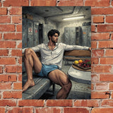 Manga Locker Room Art, Athletic Man Comic Poster, Masculine Wall Decor Print