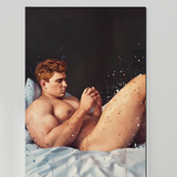 Gay Erotic Art Print | Thick Ginger Man Nude on Bed | Sensual Male Solo Painting | Bear Homoerotic Wall Art | 4 Sizes