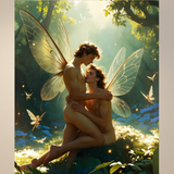 Gay Erotic Art Print | Fairy Lovers Nude Kiss | Enchanted Forest Embrace | Homoerotic Fantasy Wall Art | 4 Sizes