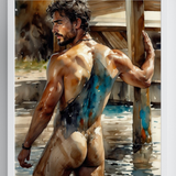 Under the Dock — Male Nude Watercolor Art Print