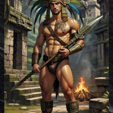 Gay Erotic Art Print | Aztec Warrior Male Nude | Digital Painting Wall Art | Sexy Homoerotic Fantasy | 4 Sizes Available