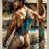Under the Dock — Male Nude Watercolor Art Print