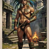 Gay Erotic Art Print | Aztec Warrior Male Nude | Digital Painting Wall Art | Sexy Homoerotic Fantasy | 4 Sizes Available