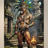 Gay Erotic Art Print | Aztec Warrior Male Nude | Digital Painting Wall Art | Sexy Homoerotic Fantasy | 4 Sizes Available