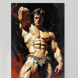 Gay Erotic Art Print | Ripped Muscle Flex Nude | Bearded Warrior Pose | Homoerotic Power Fantasy | 4 Sizes