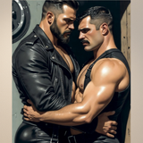 Gay Erotic Art Print | Leather Daddies Intense Stare | Muscular Bear Embrace | Homoerotic BDSM Fantasy | 4 Sizes